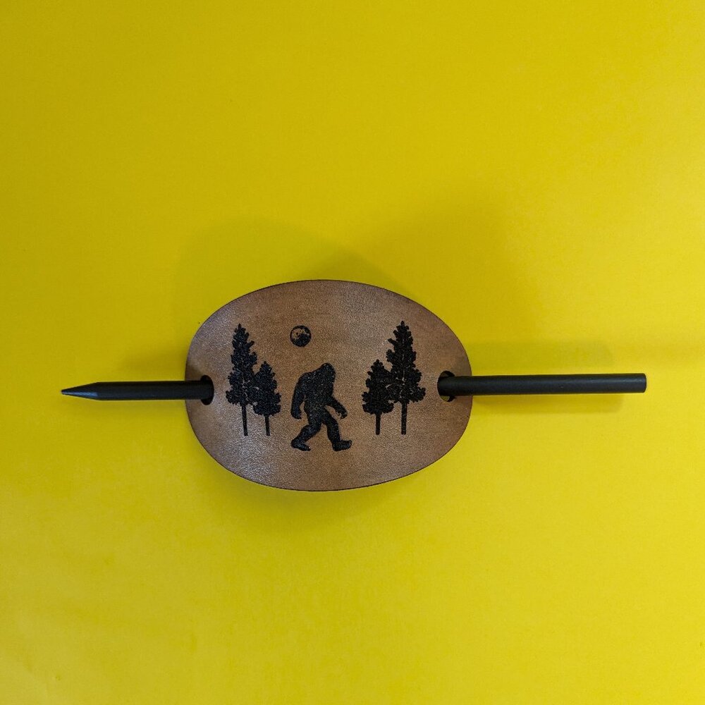 Bigfoot Sasquatch in the woods Hair Leather Barrette  NWT